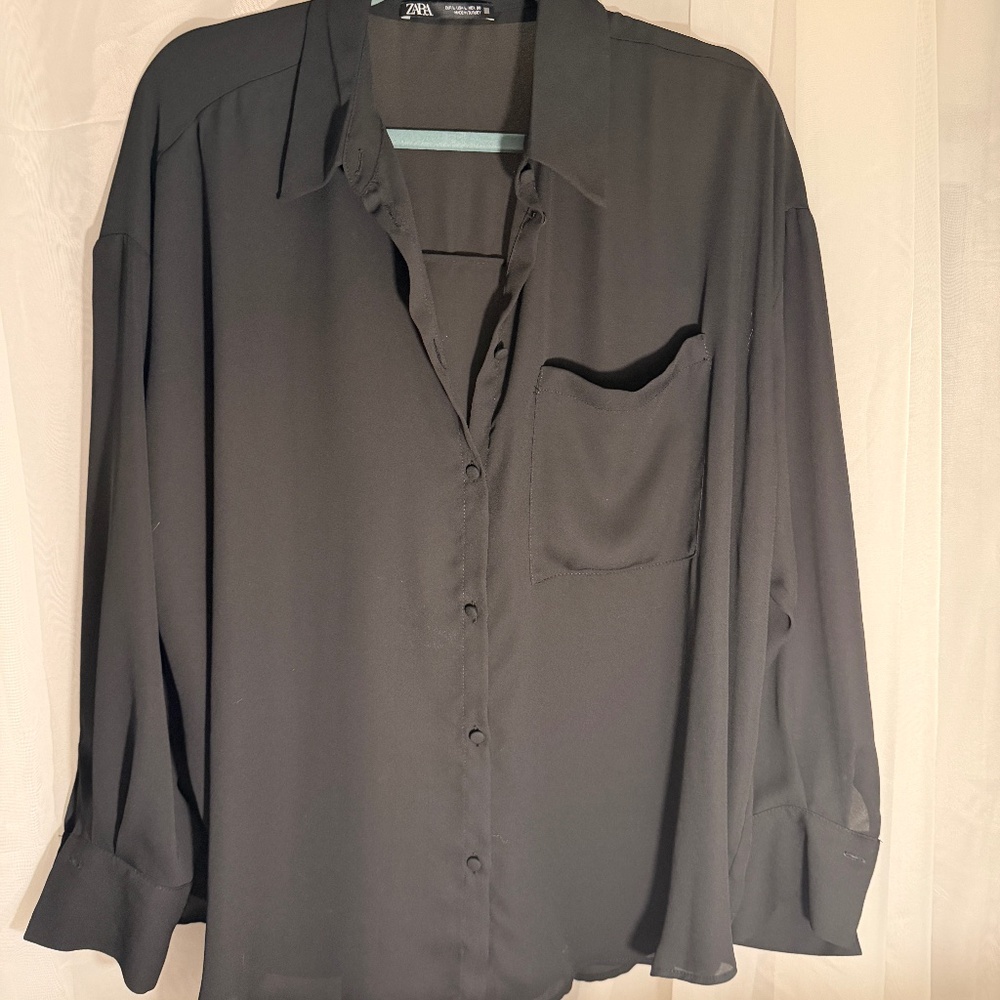 ZARA Button Down Semi Sheer Blouse